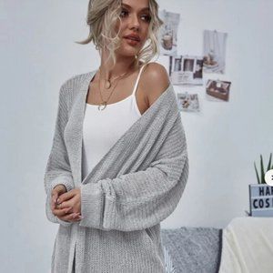 Shein Grey Open Front Batwing Sleeve Cardigan